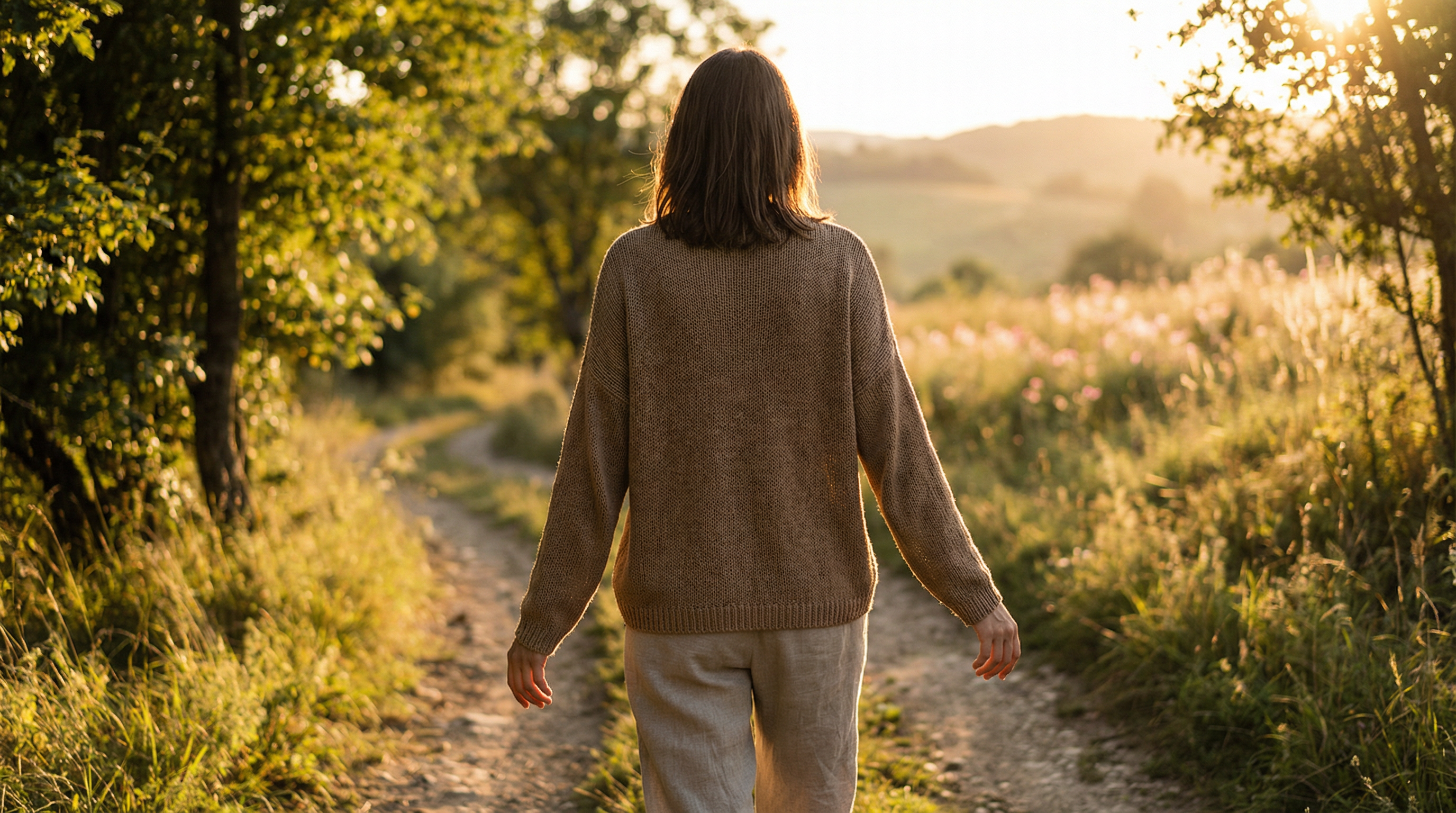 Woman walking on peaceful path